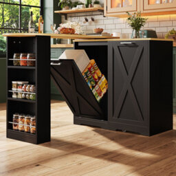Matteo 360-Degree Rotating Extendable Sideboard Cabinet With Side Shelves, Black Mdf - thumbnail 4