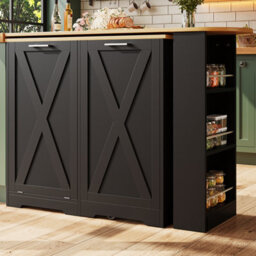 Matteo 360-Degree Rotating Extendable Sideboard Cabinet With Side Shelves, Black Mdf - thumbnail 5
