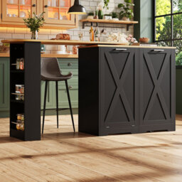 Matteo 360-Degree Rotating Extendable Sideboard Cabinet With Side Shelves, Black Mdf - thumbnail 6