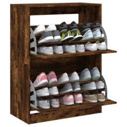 Berkfield Shoe Cabinet With 2 Flip-Drawers Smoked Oak 80X42X108 Cm - thumbnail 4