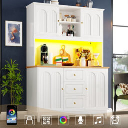 Abrihome Pantry Cabinet With App Controlled Led Lights, 180Cm Tall Kitchen Buffet Sideboard With 3 Drawers Adjustable Shelves For Kitchen - thumbnail 7