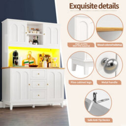 Abrihome Pantry Cabinet With App Controlled Led Lights, 180Cm Tall Kitchen Buffet Sideboard With 3 Drawers Adjustable Shelves For Kitchen - thumbnail 3