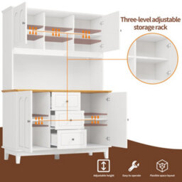 Abrihome Pantry Cabinet With App Controlled Led Lights, 180Cm Tall Kitchen Buffet Sideboard With 3 Drawers Adjustable Shelves For Kitchen - thumbnail 5
