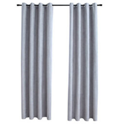 Berkfield Elegant Blackout Curtains With Metal Rings 2 Pcs Grey 140X225 Cm