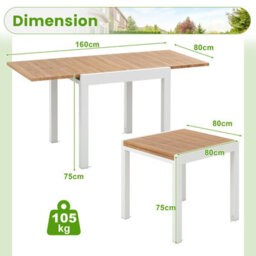 Costway 4-6 Person Expandable Patio Dining Table Aluminum Rectangular Indoor Outdoor Table - thumbnail 3