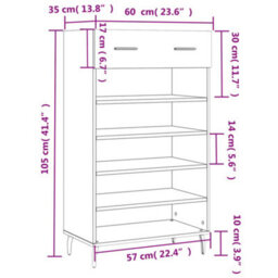 Vidaxl Shoe Cabinet Black 60X35X105 Cm Engineered Wood - thumbnail 3