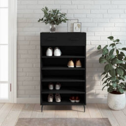 Vidaxl Shoe Cabinet Black 60X35X105 Cm Engineered Wood - thumbnail 1