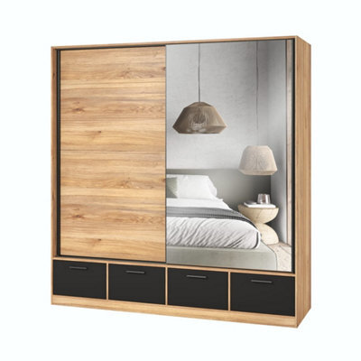 Arte Sleek Beta Mirrored Sliding Door Wardrobe 2000mm In Oak Mauvella - Modern Storage Solution - image 1