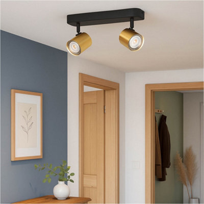 Loops Sleek Modern Black And Brushed Brass Led Bathroom Ceiling Spotlight - image 1