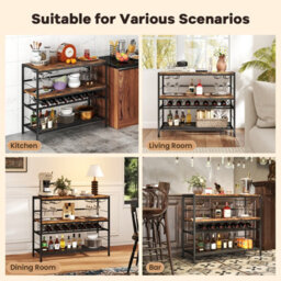 Gainoom 104Cm Wine Rack Brown Freestanding Wine Bar Table W/ 4 Glass Holders - thumbnail 9