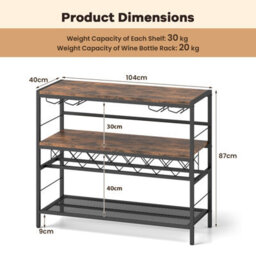 Gainoom 104Cm Wine Rack Brown Freestanding Wine Bar Table W/ 4 Glass Holders - thumbnail 2