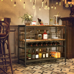 Gainoom 104Cm Wine Rack Brown Freestanding Wine Bar Table W/ 4 Glass Holders - thumbnail 5