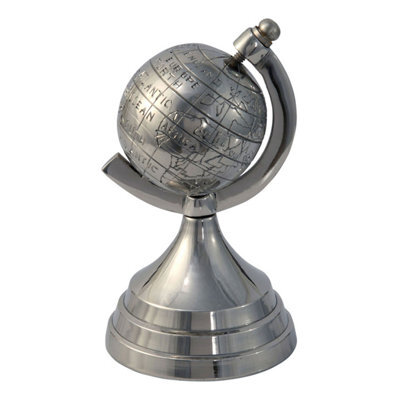 Homescapes Decorative Aluminium World Globe Ornament Silver - image 1