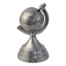 Homescapes Decorative Aluminium World Globe Ornament Silver - thumbnail 1