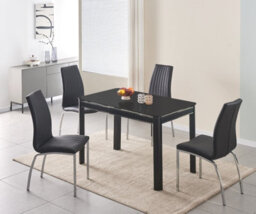 Furnizone UK Milano 4-Seater Black Glass Dining Table And 4 Modalux Black Faux Leather Chairs - thumbnail 1