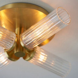 Luminosa Lighting Luminosa Talo Bathroom Multi Arm Glass Semi Flush Ceiling Lamp, Satin Brass Plate, Ribbed Glass, Ip44 - thumbnail 5