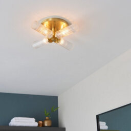 Luminosa Lighting Luminosa Talo Bathroom Multi Arm Glass Semi Flush Ceiling Lamp, Satin Brass Plate, Ribbed Glass, Ip44 - thumbnail 3