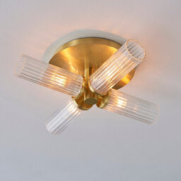 Luminosa Lighting Luminosa Talo Bathroom Multi Arm Glass Semi Flush Ceiling Lamp, Satin Brass Plate, Ribbed Glass, Ip44 - thumbnail 2