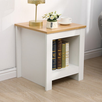 Furniturehmd Wooden Lamp Table Small Side Table With Storage Shelf Coffee Table Bedroom Bedside Table Nightstand,white And Oak - image 1