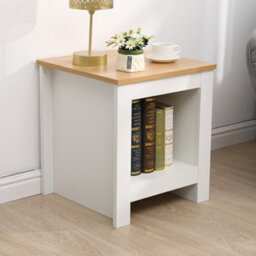 Furniturehmd Wooden Lamp Table Small Side Table With Storage Shelf Coffee Table Bedroom Bedside Table Nightstand,white And Oak - thumbnail 1