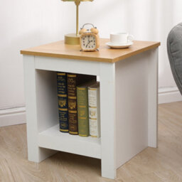 Furniturehmd Wooden Lamp Table Small Side Table With Storage Shelf Coffee Table Bedroom Bedside Table Nightstand,white And Oak - thumbnail 2