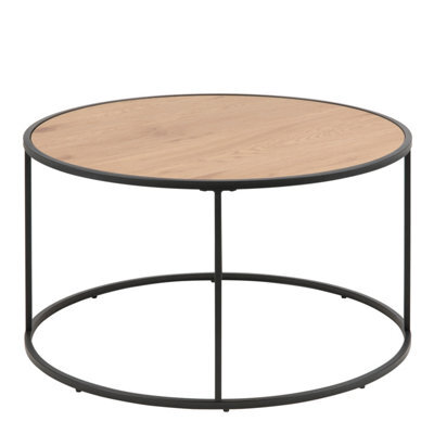 Furniture To Go Seaford Black Metal Round Coffee Table With Oak Top - image 1