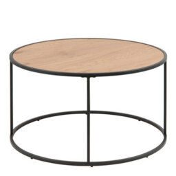 Furniture To Go Seaford Black Metal Round Coffee Table With Oak Top - thumbnail 1