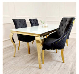 Stratus Interiors Gold Louis Dining Table With Gold Long Metal Legs - Add Professional Assembly And Delivery To Room Of Choice - 1.4 Mt - White