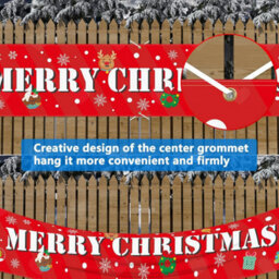 Amorly 0.5X3M Merry Christmas Hanging Banner, Festive Santa Snowman Sign With Snowflake Tree Print, Xmas Party Decoration For Fence Yard - thumbnail 3