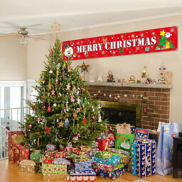 Amorly 0.5X3M Merry Christmas Hanging Banner, Festive Santa Snowman Sign With Snowflake Tree Print, Xmas Party Decoration For Fence Yard - thumbnail 5