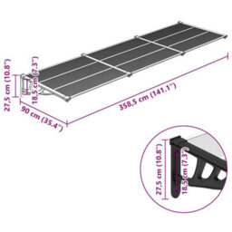 Berkfield Door Canopy Black And Transparent 358.5X90 Cm Polycarbonate - thumbnail 6