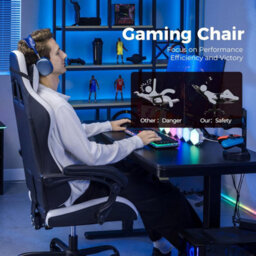 Gtplayer Gaming Chair, Heavy Duty Computer Chairs With Linkage Armrest And Lumbar Support, Ergonomic Office Chair, White - thumbnail 6