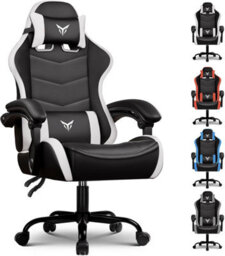 Gtplayer Gaming Chair, Heavy Duty Computer Chairs With Linkage Armrest And Lumbar Support, Ergonomic Office Chair, White - thumbnail 1
