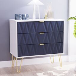 Diamond Ready Assembled Matt Indigo & White No Effect 3 Drawer Wide Chest (H)695mm (W)765mm (D)415mm - thumbnail 3