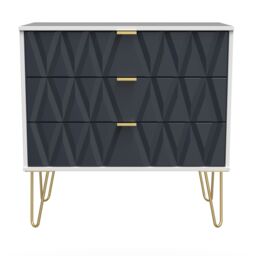 Diamond Ready Assembled Matt Indigo & White No Effect 3 Drawer Wide Chest (H)695mm (W)765mm (D)415mm - thumbnail 2