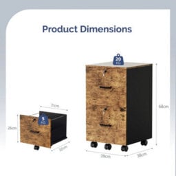 2 Drawer File Cabinet Rolling Filing Cabinet For A4 And Letter Brown Home Office - thumbnail 2
