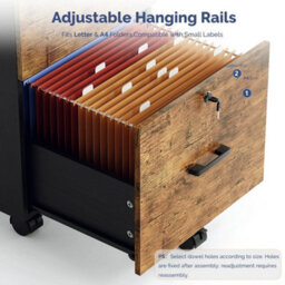 2 Drawer File Cabinet Rolling Filing Cabinet For A4 And Letter Brown Home Office - thumbnail 3