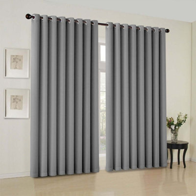 Oxford Homeware Plain Light Grey 230Gsm Blackout Curtain Thermal Insulated Pencil Pleat For Bedroom Curtain Pair (W)228Cmx(L)183Cm - image 1