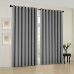 Oxford Homeware Plain Light Grey 230Gsm Blackout Curtain Thermal Insulated Pencil Pleat For Bedroom Curtain Pair (W)228Cmx(L)183Cm - thumbnail 1