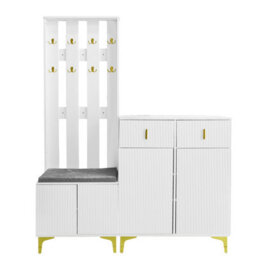 Matteo Modern Wardrobe Set With Shoe Bench, Coat Hooks, And Drawers - White - thumbnail 9