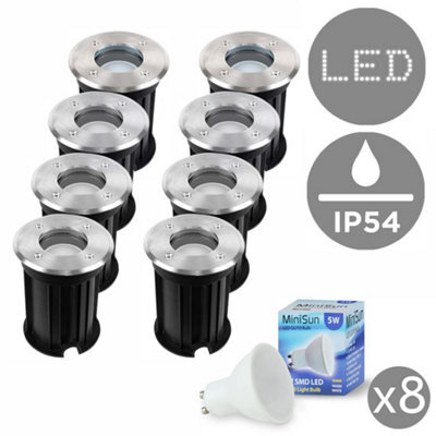 Valuelights Pack Of 8 Bushed Chrome Ip54 Rated Outdoor Garden Walk Over Lights Complete With 5W Gu10 Led Bulbs 3000K Warm White - image 1