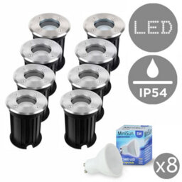 Valuelights Pack Of 8 Bushed Chrome Ip54 Rated Outdoor Garden Walk Over Lights Complete With 5W Gu10 Led Bulbs 3000K Warm White - thumbnail 1