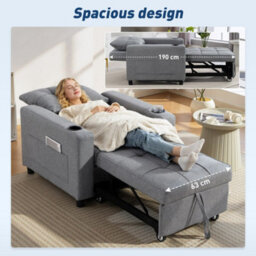 Wyld Haus Soliri Dark Grey 3-In-1 Convertible Single Sofa Bed With Tufted Cushion And Pillow - thumbnail 7