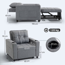 Wyld Haus Soliri Dark Grey 3-In-1 Convertible Single Sofa Bed With Tufted Cushion And Pillow - thumbnail 4