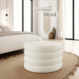 Tectake Footstool Altu Xl - With Storage, Cylinder Shape, Plush Upholstery, 67 X 42 Cm - Bouclé Cream-White, 1 - thumbnail 8