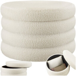 Tectake Footstool Altu Xl - With Storage, Cylinder Shape, Plush Upholstery, 67 X 42 Cm - Bouclé Cream-White, 1 - thumbnail 1