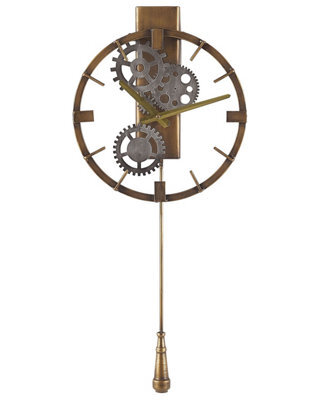 Wyld And Coco 30Cm Distressed Brushed Gold Iron Frame Wall Pendulum Clock - Industrial Vintage Design - image 1