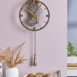 Wyld And Coco 30Cm Distressed Brushed Gold Iron Frame Wall Pendulum Clock - Industrial Vintage Design - thumbnail 2