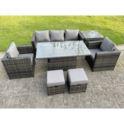 Fimous Rattan Garden Furniture Set Rising Table Lounge Sofa Set With Foostools Dark Grey Mixed Extra Coffee Table - image 1