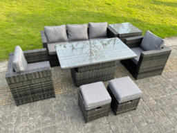 Fimous Rattan Garden Furniture Set Rising Table Lounge Sofa Set With Foostools Dark Grey Mixed Extra Coffee Table - thumbnail 3